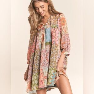 Boho Patchwork Mini Dress in Multi